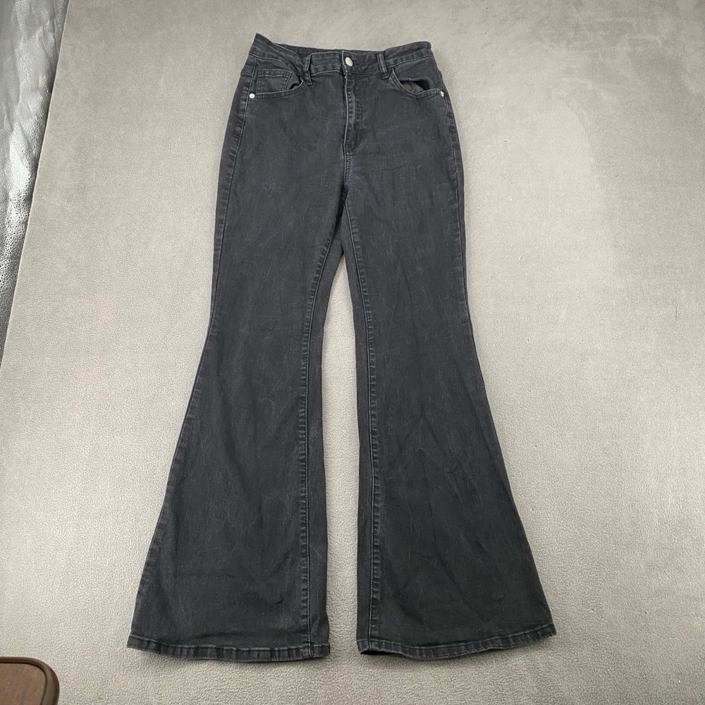 Gilipur Womens High Waisted Flare Jeans Black Bell Bottom Denim Pants Size L